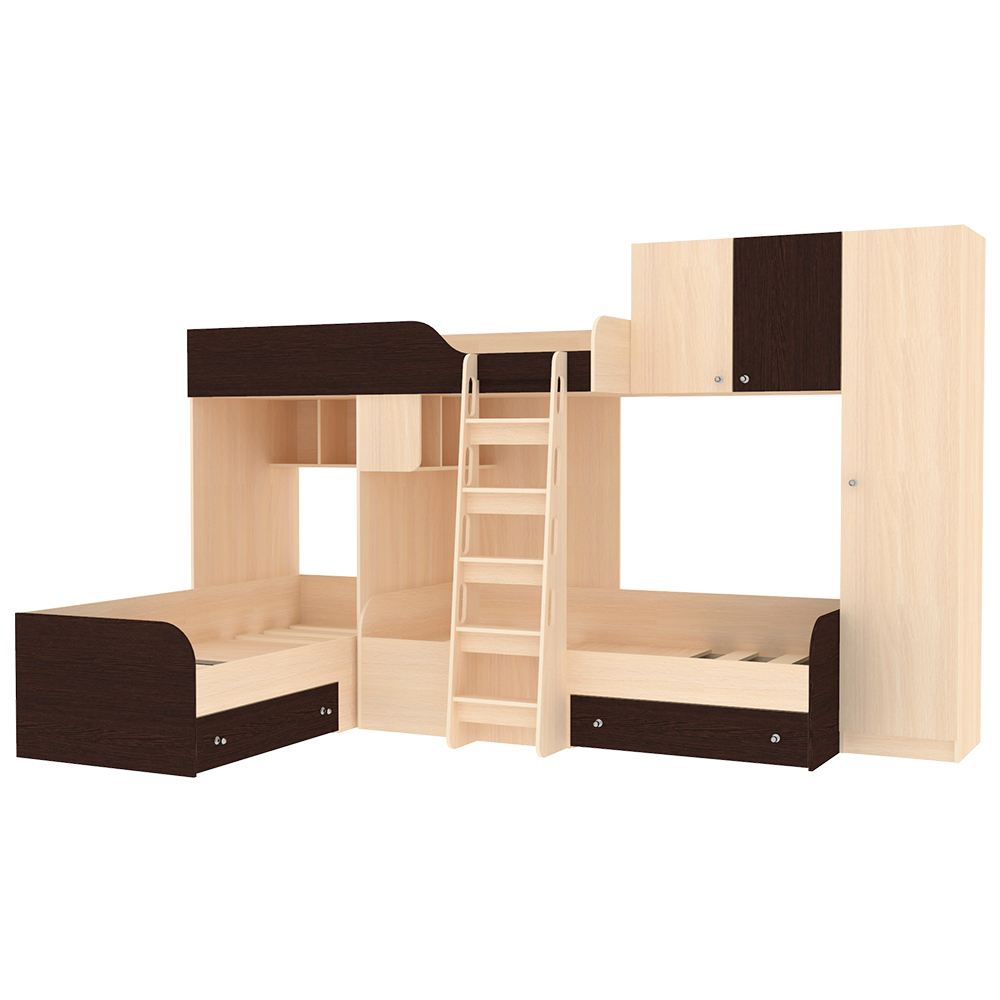Кровать-чердак КарИВи Трио 2  Дуб Молочный Венге