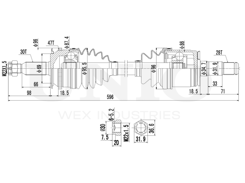 Привод в сборе передний левый UNIO CVJ-10098