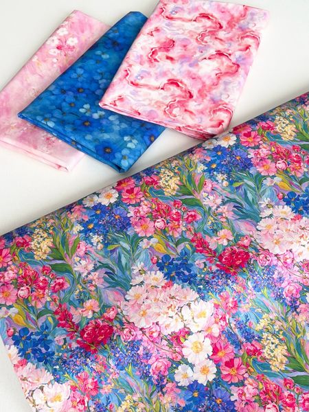 ЯРКИЙ ЦВЕТОЧНЫЙ ПРИНТ, РОЗОВЫЙ, СИНИЙ - 100% хлопок 5