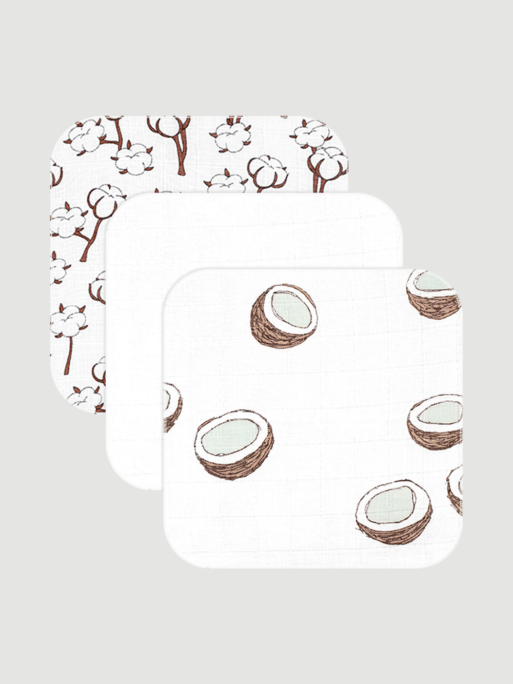 Сет из 3х муслиновых салфеток Mjölk Кокосы/White/Хлопок