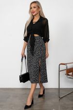 Юбка с разрезом (черный/принт) Юб11-20 Nikol