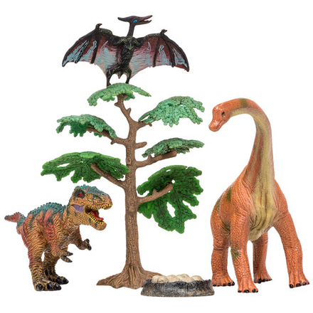 Набор фигурок серии "Мир динозавров": птеродактиль, тираннозавр, брахиозавр, гнездо с яйцами, дерево