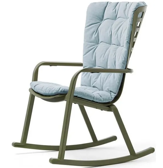 Уличное кресло-качалка Folio агава с голубой подушкой