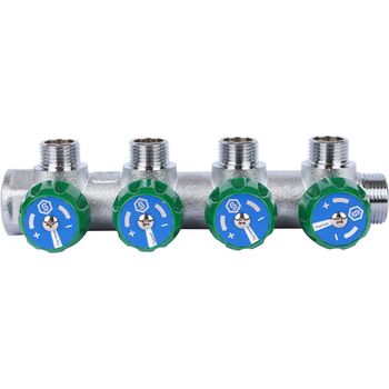 Коллектор регулирующий хром (дизайн FAR)  3/4", 4 отвода плоское уплотнение 1/2"