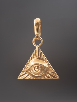 Реальное фото кулона в форме треугольника с рельефным изображением всевидящего ока серебро в позолоте