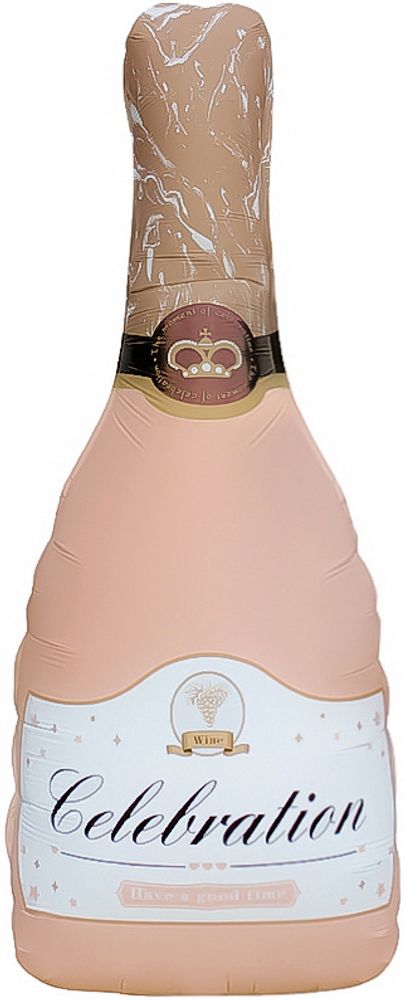 Шар (39&#39;&#39;/99 см) Фигура, Бутылка Шампанское, Розовый, Сатин, 1 шт.