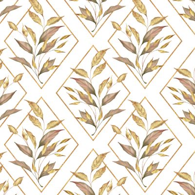 Ромбы и золотые листья. Белый фон