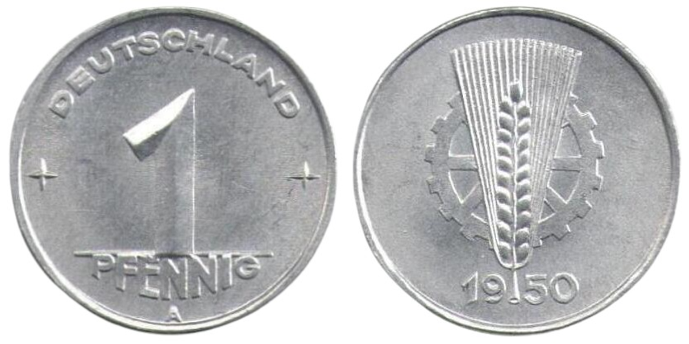 Германия - ГДР 1 пфенниг, 1950 A Герб XF