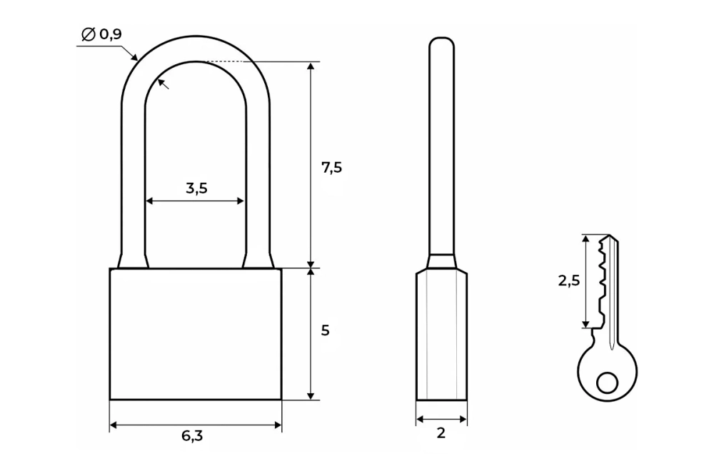 Замок навесной S-63.9 удлиненная дужка (3 ключа)