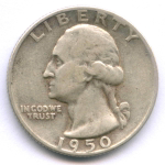 1/4 доллара 1950. США. Серебро VF