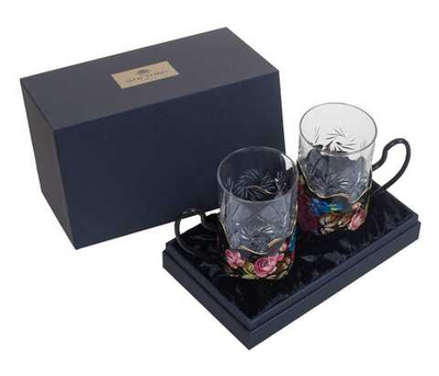 Set of 2 zhostovo tea glass holders in a gift box 021224006