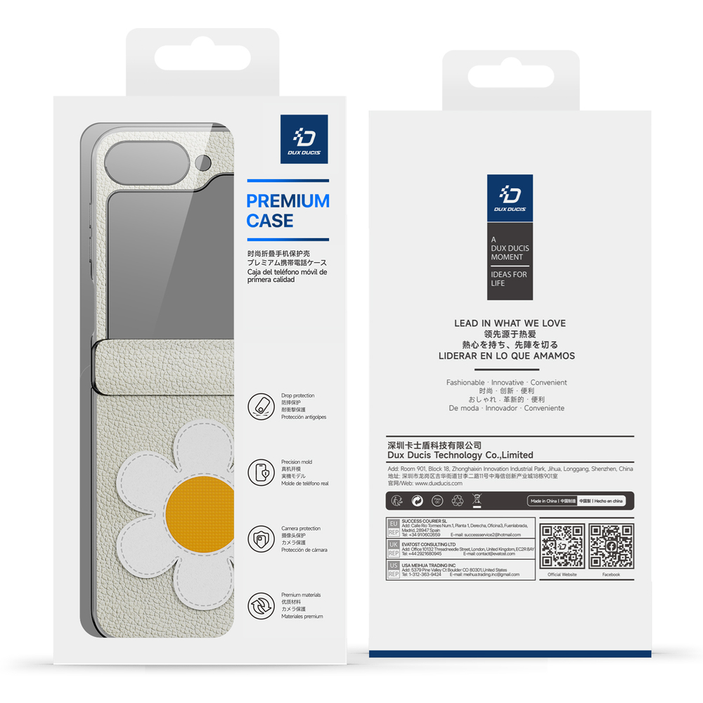 Чехол серого цвета (Daisy Edition - Starlight) из искусственной кожи от Dux Ducis для Samsung Flip 7 FE (W25 Flip) и Flip 6, серия Luvy Series Case