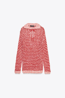 ZARA ТРИКОТАЖНЫЙ СВИТЕР ПОЛО, КРАСНЫЙ