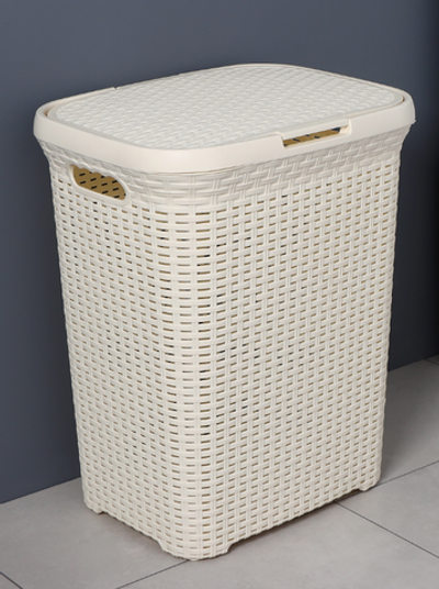 Корзина бельевая, 60 л, 34.6×44.5×56 см, с крышкой, слоновая кость