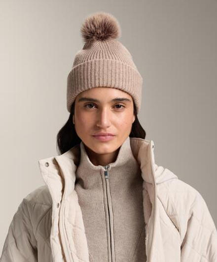 Oysho Вязаная шапка с помпоном из смесовой шерсти, серо-коричневый