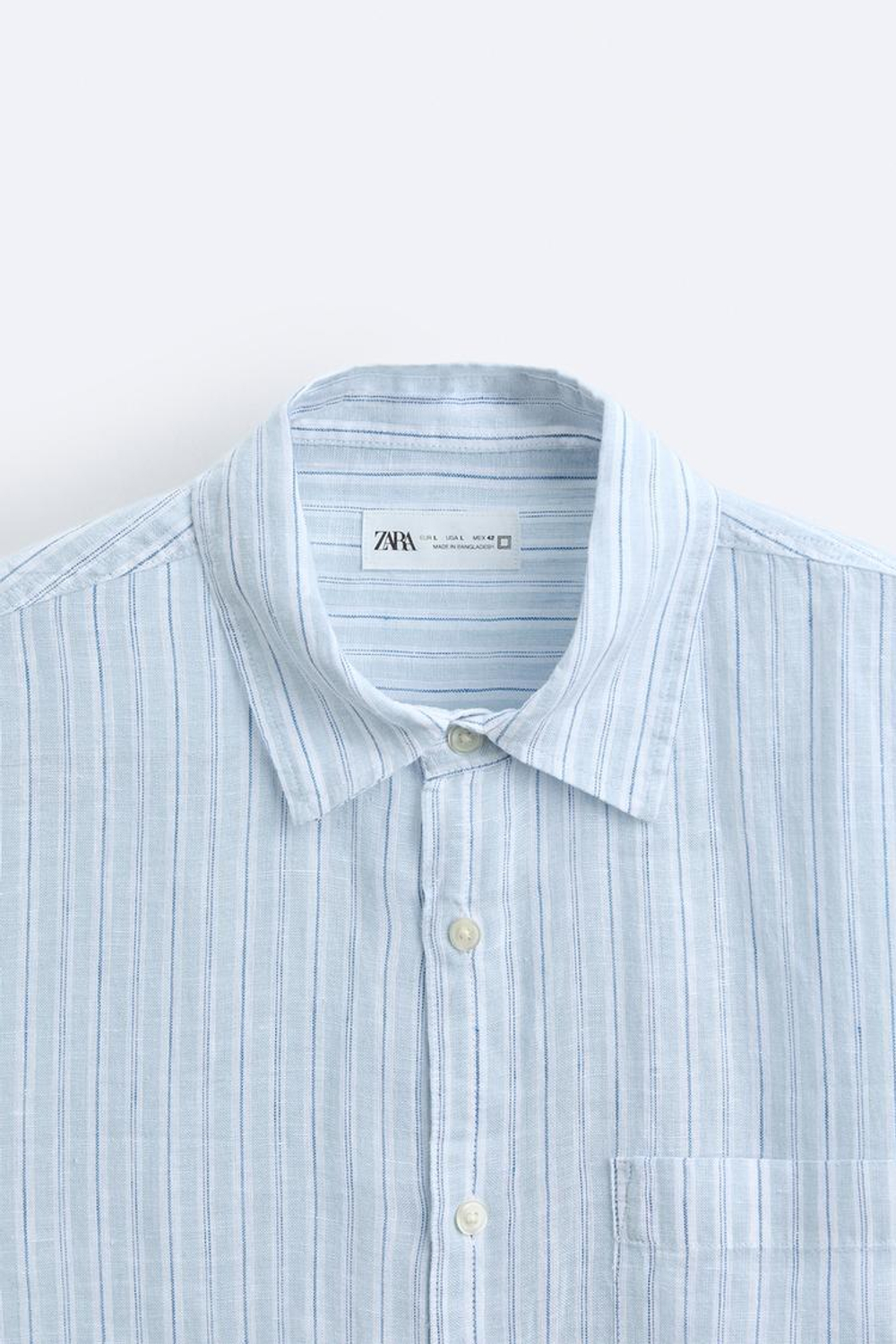 ZARA РУБАШКА ИЗ 100% ЛЬНА, СИНИЙ/БЕЛЫЙ