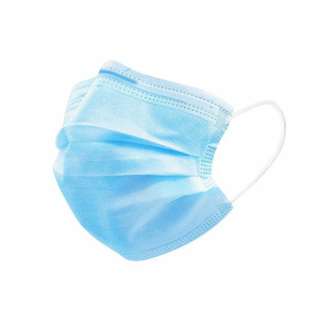 Маска одноразовая защитная для лица, трехслойная с фиксатором для носа