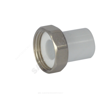 Штуцер PP-R комбинированный белый Дн 25х1" с накидной гайкой VALFEX 10135025