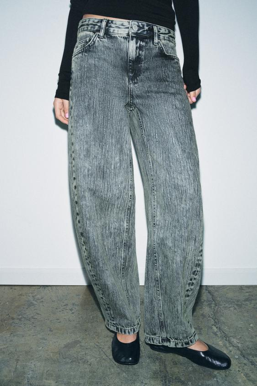 ZARA ДЖИНСЫ ZW COLLECTION RELAXED BALLOON СО СРЕДНЕЙ ПОСАДКОЙ, ЗЕЛЕНОВАТО-СИНИЙ