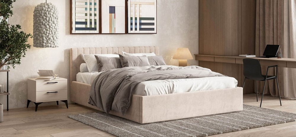 Ронда Кровать+ПМ 160 Велюр Монолит латте