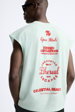 ZARA ФУТБОЛКА С НАДПИСЯМИ, НЕБЕСНО-ГОЛУБОЙ