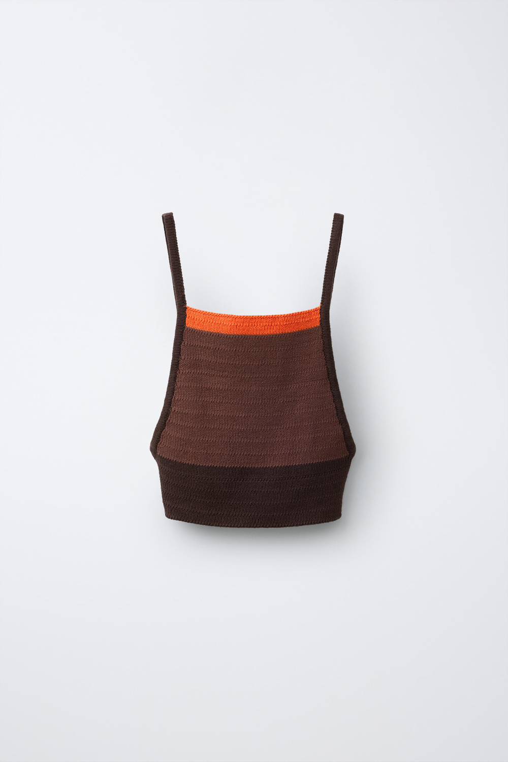 ZARA ТОП ИЗ КРУЖЕВА КРОШЕ В КОНТРАСТНУЮ ПОЛОСКУ, КОРИЧНЕВЫЙ