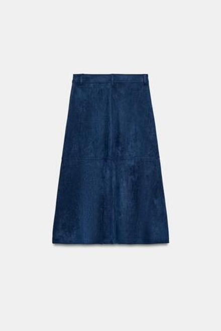 ZARA ЮБКА-КЛЁШ ИЗ ИСКУССТВЕННОЙ ЗАМШИ, ВЫЦВЕТШИЙ СИНИЙ