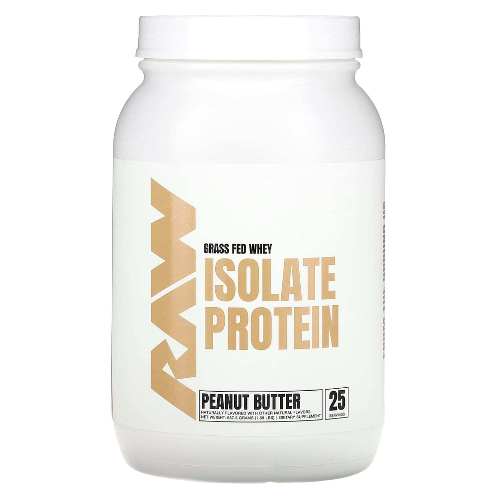 Raw Nutrition, сывороточный изолят сывороточного протеина от коров травяного откорма, с арахисовым маслом, 857,5 г (1,89 фунта)