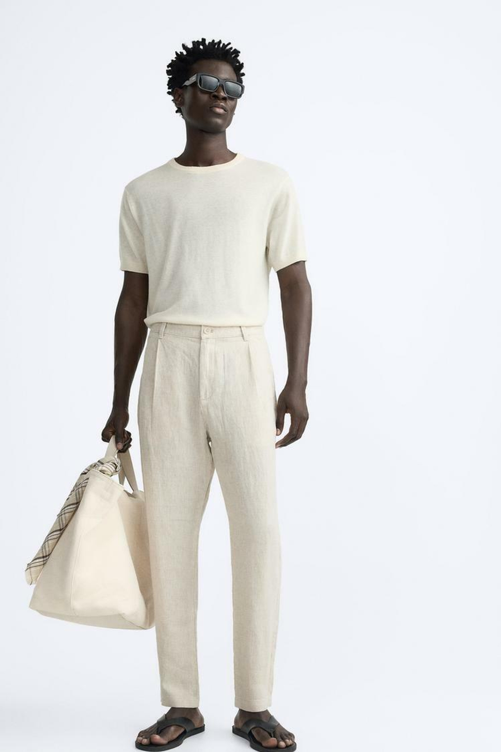 ZARA БРЮКИ ИЗ 100% ЛЬНА, БЕЖЕВЫЙ