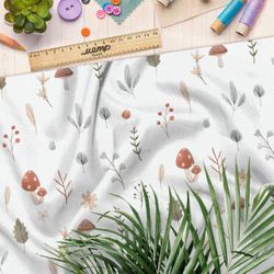 Ткань футер 2-х нитка осенние грибы с листочками