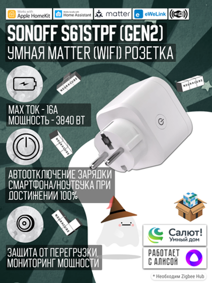 Умная Matter (WiFi) розетка Sonoff S61STPF (iPlug Gen2 S61s)