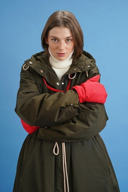 Парка оверсайз зимняя удлиненная, темный хаки