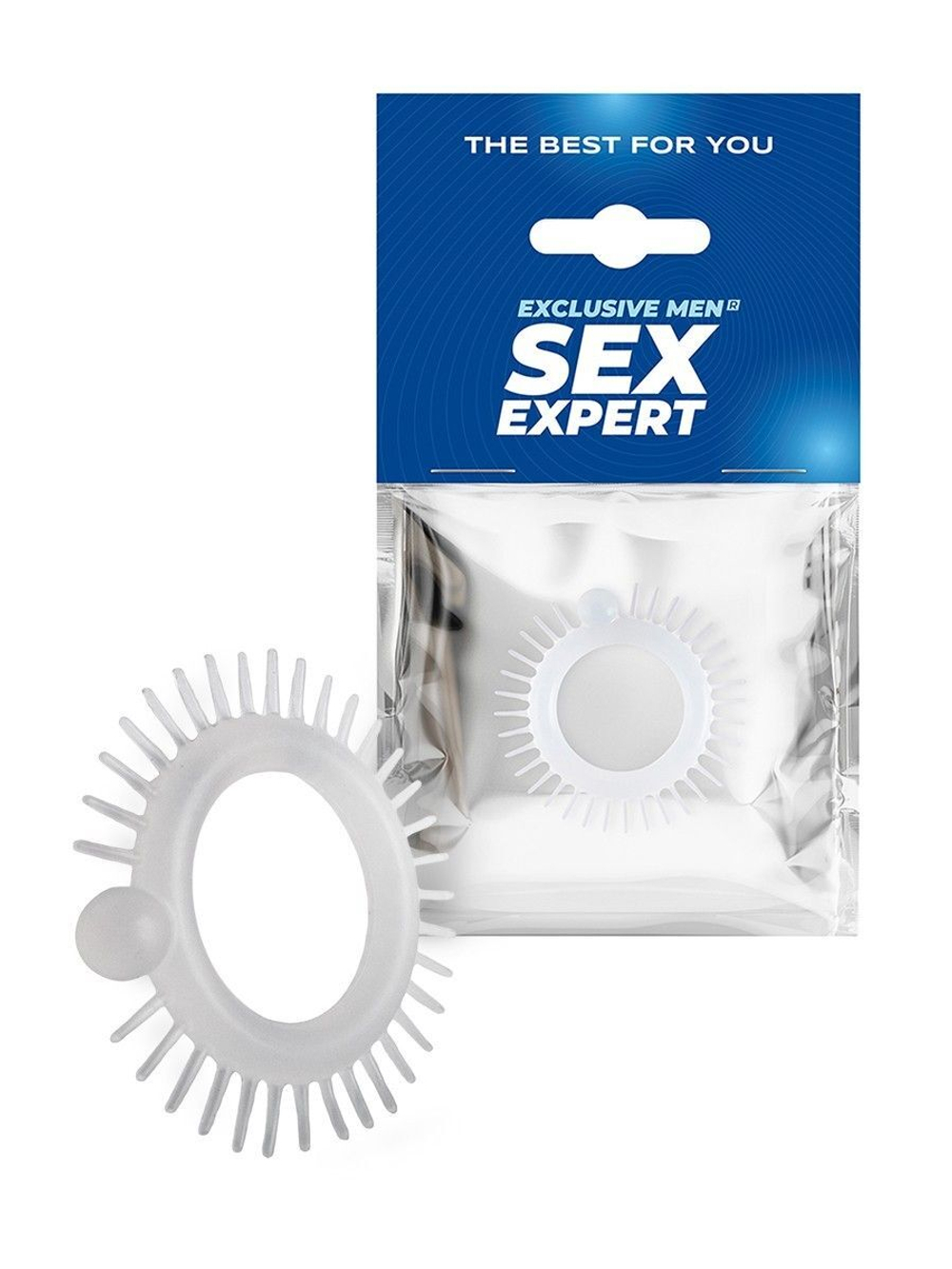 Эластичное эрекционное кольцо с шипиками и шариком (Цвет: белый)