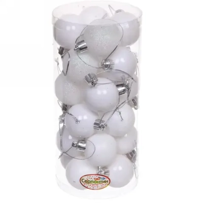 Новогодние шары 4 см (набор 24 шт) «Микс фактур», белый