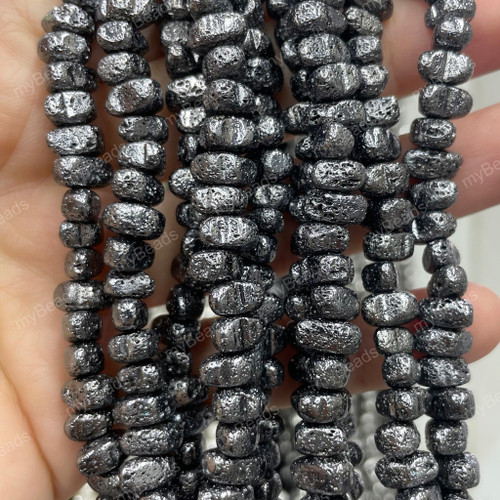 Лава черный металл ок.8х6 мм, бусины (нить 38 см)