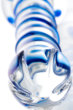 Фаллоимитатор Sexus Glass стеклянный с голубыми полосками 23 см
