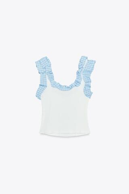 ZARA ТОП В РУБЧИК В КЛЕТКУ ВИШИ, ЖЕЛТОВАТО-БЕЛЫЙ
