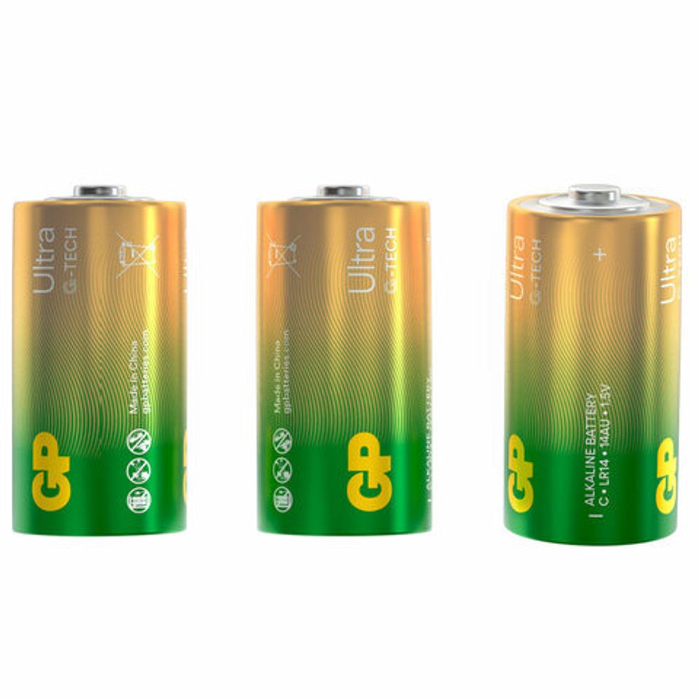 Батарейки GP Ultra, С (LR14, 14 А), алкалиновые, КОМПЛЕКТ 2 шт., блистер, 14AU-2CR2