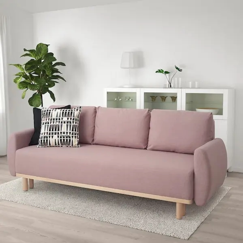 3-местный диван-кровать - IKEA GRUNNARP, 92x236см, розовый, ГРУННАРП ИКЕА