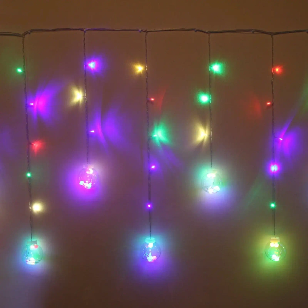 Гирлянда для дома БАХРОМА «Снежный шар» ш2,5 м* в0,6/0,8м 108 лампы LED, d-8 см, RG/RB, IP-20, Мультицвет (возможность соединения)