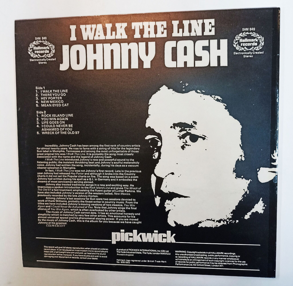 Винтажная виниловая пластинка LP Johnny Cash I Walk The Line (UK 1973)