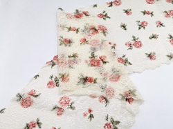 Эластичное кружево, цветочный принт на молочном, 22 см, (Арт: EK-2786), м