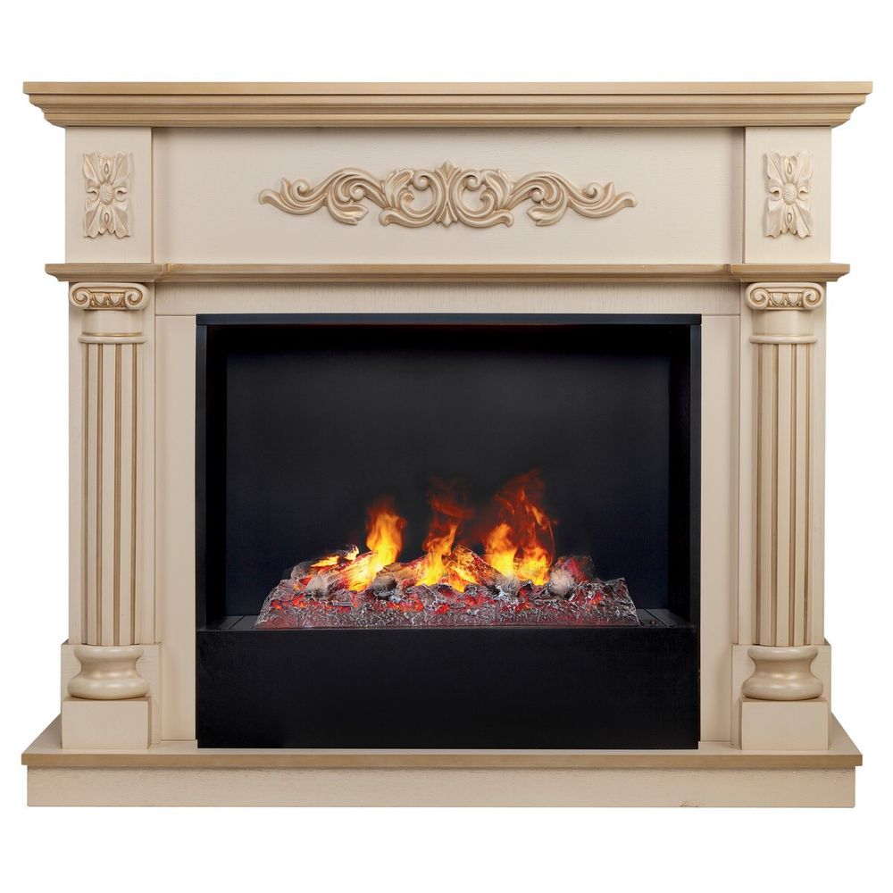 Электрокамин RealFlame Silvia 26 WT белый дуб с золотой патиной с очагом 3D Cassette 630