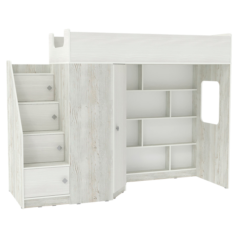 Кровать-чердак КарИВи Л-В602.3 80х190 Винтерберг Белое Дерево