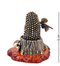 Народные промыслы AM-3655 Фигурка «Ёжик на пне с желудями» (латунь, янтарь)