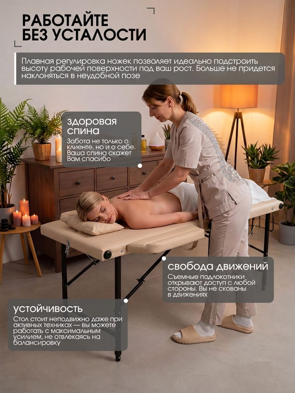 Массажный стол складной с регулировкой высоты Massagecomplekt, 190*70, c подлокотниками, черный