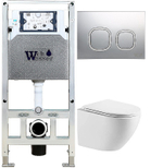 Унитаз подвесной WeltWasser AMBERG 506 ST+MERZBACH 043 XL GL-WT+AMBERG RD-MT CR белый/кнопка хром матовый, безободковый, с крышкой микролифт, с инсталляцией, слив торнадо