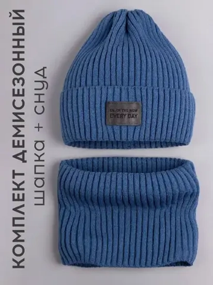 Шапка для мальчика со снудом демисезонная синяя