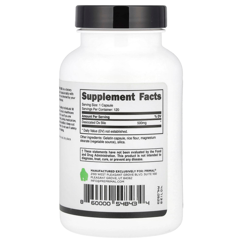 PrePrimal, Бычья желчь, 500 мг, 120 капсул