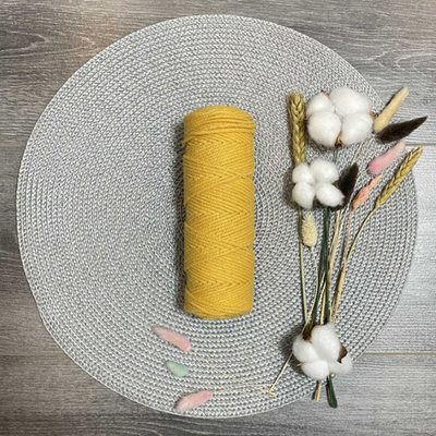 Шнур хлопковый без сердечника, d 4 мм, неокрашенный, горчичный